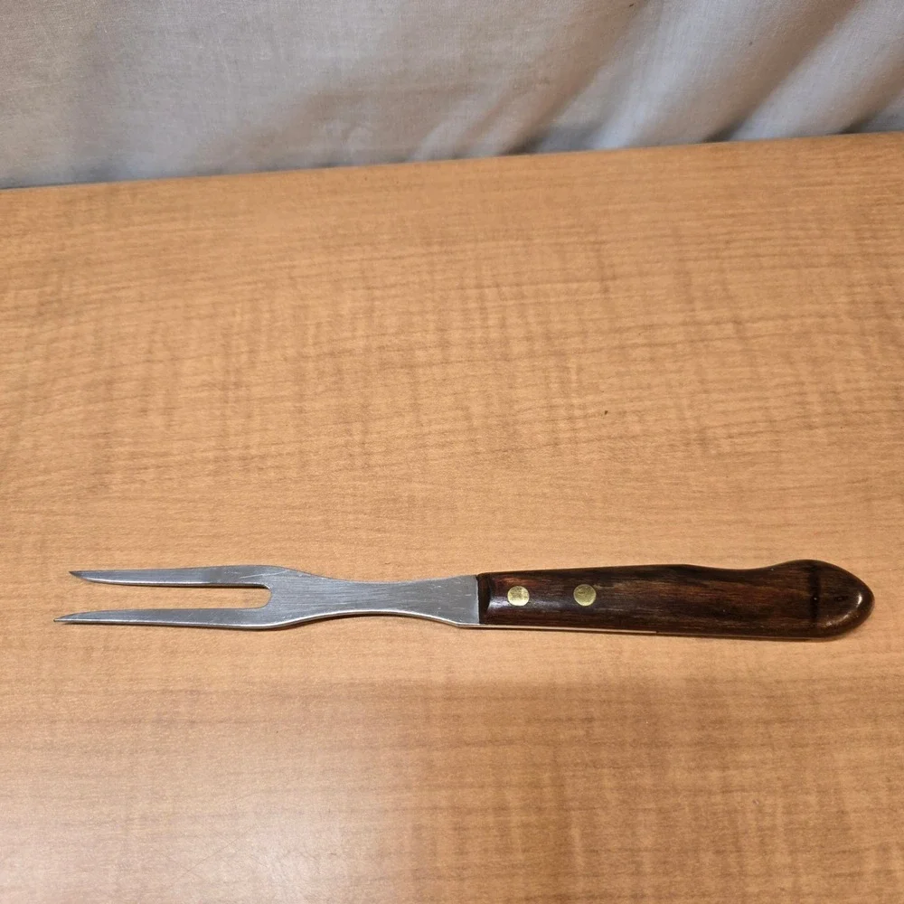 Vintage Stainless Steel Carving Fork with Wooden Handle Turkey USA‎  9